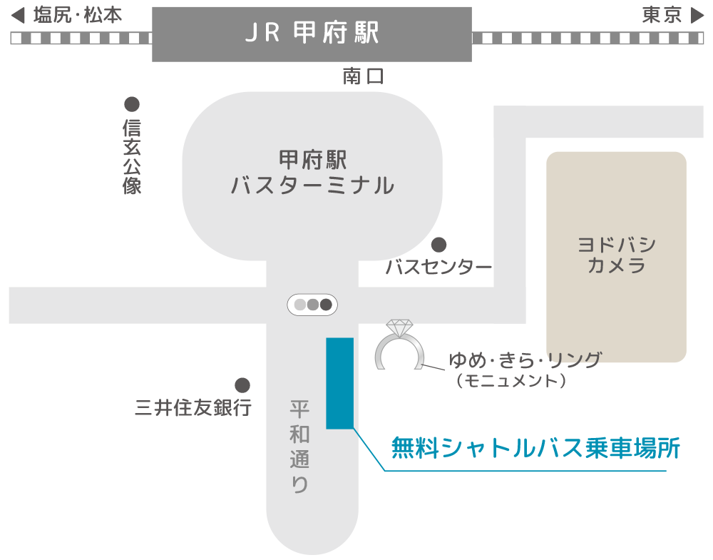 無料シャトルバス乗車場所（甲府駅）